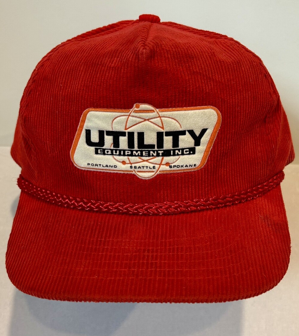 Vintage Utility Equipment Inc Corduroy Snapback Trucker Hat Red Rope Brim PNW